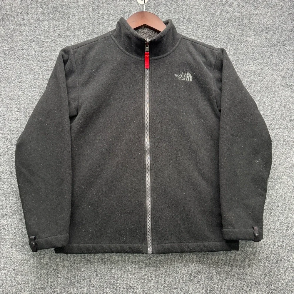 The North Face Jacket Boys M 10/12 Black‎ Full Zip Fleece Faux Fur Lined Coat